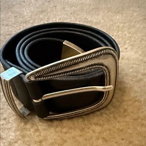 Magda Butrym Black Leather Belt with Ornate Silver Buckle